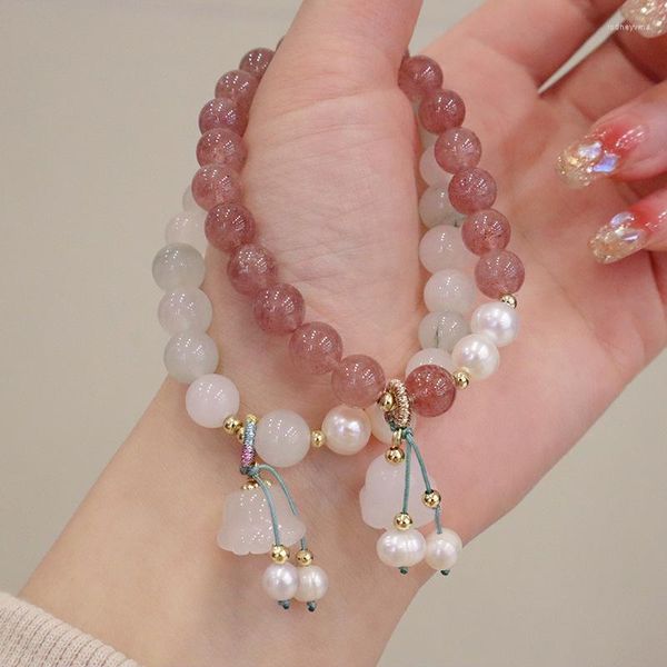 Bracelets porte-bonheur cristal de fraise naturelle Tianshan perle verte tempérament de petites amies de Style chinois agit le rôle