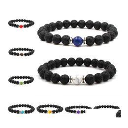 Bracelets de charme Bracelet en pierre de roche volcanique naturelle pour femmes hommes artisanat bijoux 7 chakra perles de yoga bracelet diffuseur d'huile essentielle dhdey