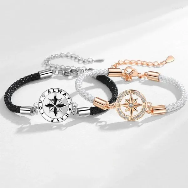 Pulseras de encanto NBNB Llega Brújula Forma Pareja Pulsera de cuerda para mujeres Hombres Moda Brazalete hecho a mano Joyería de fiesta de boda Regalo 2023