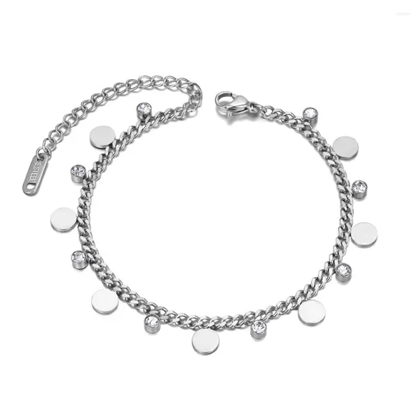 Bracelets porte-bonheur néo-gothique en acier inoxydable petit disque Bracelet pour femmes à la mode bohême plage CZ cristal bijoux B20240