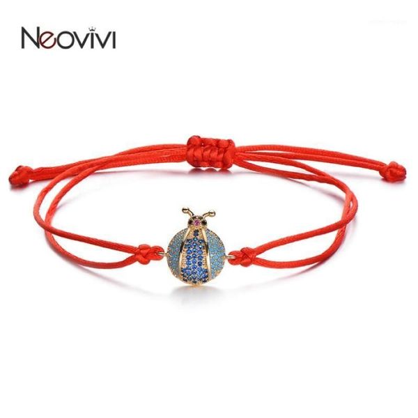 Bracelets de charme Neovivi Blue Cubic Zirconia Ladybird Femmes Fabriqué à la main Bracelet de corde noire rouge pour garçons bijoux bricolage Gift1219K