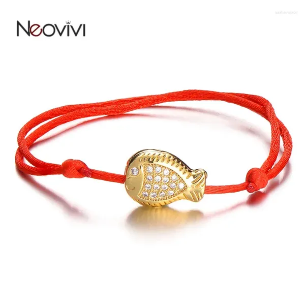 Braceletas Charm Neovivi Lindas Beads de pescado de animales para mujeres micro pavimento de circón blanco rojo cuerda negra joyas de bricolaje