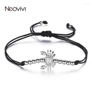 Bracelets de charme Neovivi Black Rope Metal Beads String Crabe Perle Micro Pave Zircon Bracelet Animal mignon Girl Belan Bijoux DIY Cadeaux
