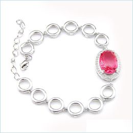 Bedelarmbanden nieuwe 925 sterling sier dames armband ovale watermeloen bi gekleurde toermalijn edelstenen mode armbanden sieraden 8 "inch drop d dhwla