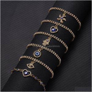 Bracelets de charme Nouveau bleu mauvais œil bracelets pour femme main coeur étoile de mer charme cristal tennis chaîne bange femme mode fête bijou Dhqvv