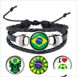 Bedelarmbanden nieuwe Brazilië nationale vlag cabochon snap charmeren lederen armband aanpassen maat voor voetbalventilatoren b047 drop levering dhovh