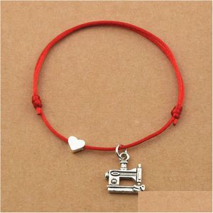 Charm Bracelets New Creative Heart Treadle Sewing Hine Pendant Red Rope Cord Para Mujeres Niñas Party Unique Jewelry Gifts Drop Delivery Dhjo7