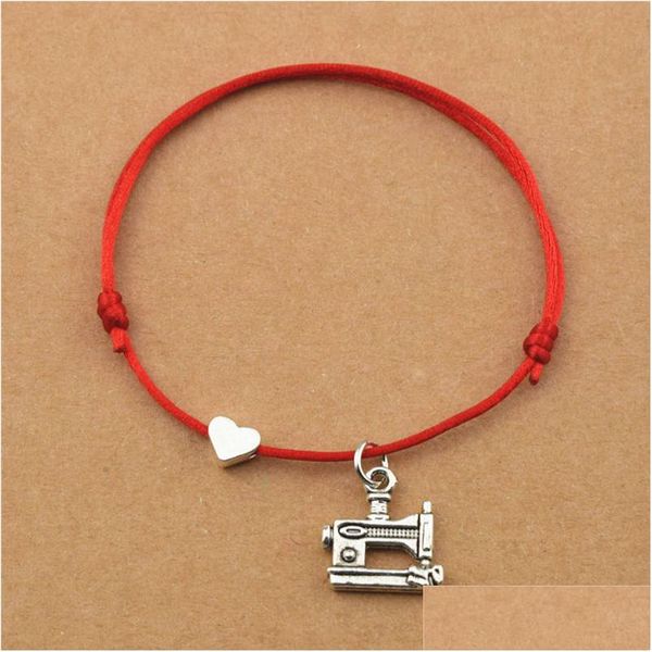 Bracelets De Charme Nouveau Coeur Créatif Pédale À Coudre Hine Pendentif Corde Rouge Cordon Pour Femmes Filles Fête Unique Bijoux Cadeaux Drop Delivery Dhjo7