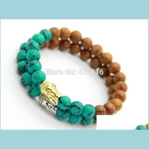 Bedelarmbanden nieuw ontwerp zomer armbanden groothandel hout graan steen turquoise kralen goud en sier boeddha armbanden heren cadeau dro dhgf1