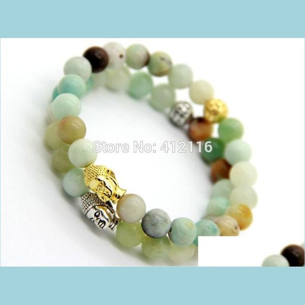 Bracelets de charme Nouveau design Bracelets d'été en gros perles de pierre d'amazonite naturelle Dieu et Sier Bouddha énergie fête cadeau Drop Deliv Dhfav