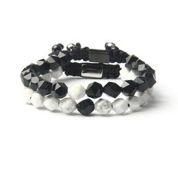 Bedelarmbanden nieuwe afstand armband wit huile zwart onyx gefacetteerde gesneden stenen paren sieraden genezing angst verlichting chakra's br dhkld