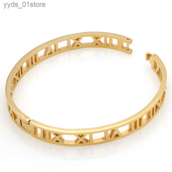 Braceletas Charm New Fashion Gold Bangle Woman Titanium Steel Backle Roman Jewelry Bangles s para mujeres 4 mm 7 mm L46