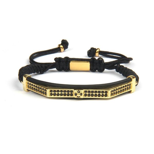 Bracelets de charme Nouveau Mode Hommes Bracelet Bijoux Micro Pave Noir CZ Pyramide Double Tube Long Tube Protecteur Rame Bracelets Drop D Dhqqd