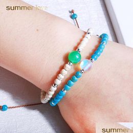 Bracelets de charme Nouvelle mode pierre de lave naturelle Turquoise Bracelets faits à la main pour femmes corde tressée réglable 4Mm perles Yoga bijoux Dh7M5