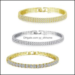 Charm Bracelets New Fashion Rhinestone Natural Zircon Metal Chain Bracelet Mens Hip Hop Wind Jewelry Material de aleación Oro Y Yydhhome Dhyfr