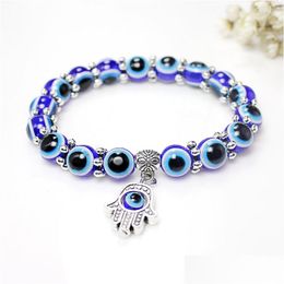 Pulseras de encanto New Fatima Hamsa Hand Blue Evil Eye Charms for Women Beads Lucky Chains Fashion Fashion Turkish Jewelry Drop Deli Dhlvf