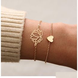 Bracelets de charme Nouvelle personnalité féminine Creux Lotus Gold Bracelet de Noël pour femmes Bijoux Cadeau 2021 Drop Livraison Dhhyr