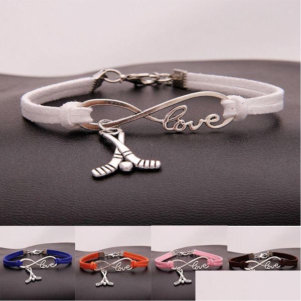 Bracelets De Charme Nouveau Hockey Sport Bracelet Vintage Infinity Amour Veet Corde Wrap Homard Bracelet Bracelet Pour Femmes Hommes S Mode Juif Dhvt6