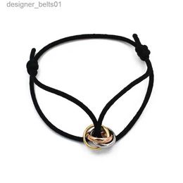 Bracelets de charme Nouveau Bracelet en acier inoxydable chaud 3 boucle en métal ruban chaîne à lacets multicolore taille réglable Bracelet pour femmes homme unisexe L231214