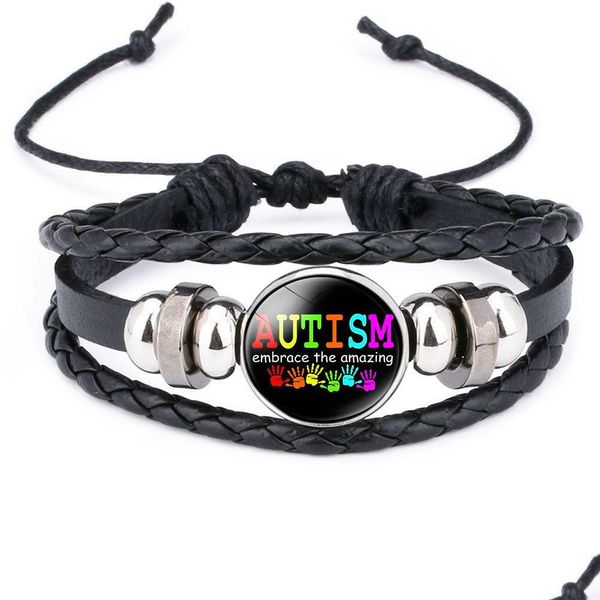 Bracelets de charme Nouveaux enfants Sensibilisation à l'autisme pour enfants Garçon Fille Cuir Wrap Bracelet Bracelet Mode Bijoux Inspirants En Drop D Dhjfm