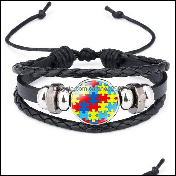 Bracelets De Charme Nouveaux Enfants Sensibilisation À L'autisme Bracelets Pour Enfants Garçon Fille Charme En Cuir Wrap Bracelet Bracelet Mode Inspirational J Dh8Ra