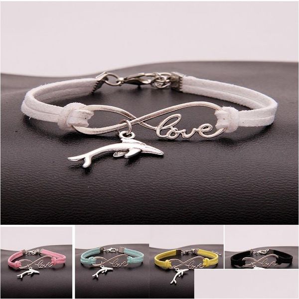 Bracelets de charme Nouveau Métal Animal Dolphin Femmes Infinity Love Veet String Corde Warp Bangle Pour Hommes S Simple Bijoux En BK Drop Livrer Dhw8L