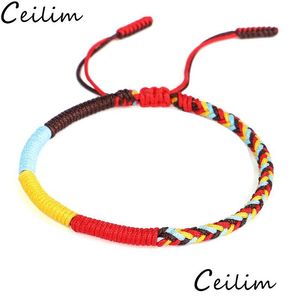 Bracelets De Charme Nouveau Mti Couleur Noeud Bouddhiste Tibétain Bon Chanceux Corde Rouge Tressée Pour Femmes Hommes Drop Delivery Bijoux Dhgarden Dhkfb