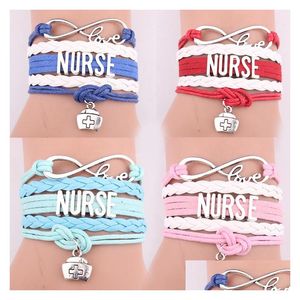 Bracelets de charme Nouvelle infirmière infirmière corde en cuir kit médical kit médical sac love wrap bracelet pour femmes girl infirmières Jijouaux de dose de cadeaux Dhefk