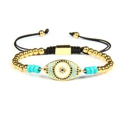 Bracelets de charme Nouveaux bracelets de fête Micro Pave Shell Eye Tressage Bracelet avec 4 mm en acier inoxydable naturel bleu Howlite pierre Bea Dhk8S
