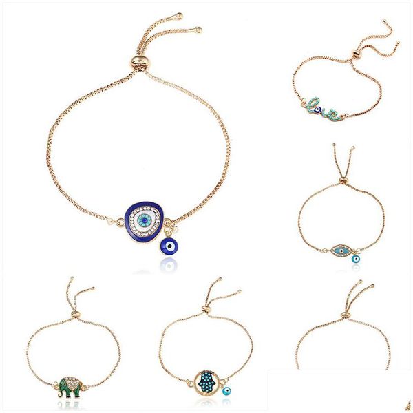 Charme Bracelets Nouvelle Turquie Bleu Mauvais Œil Pour Femmes Hommes Bonne Chance Hamsa Main Éléphant Lettre D'amour Chaînes Réglables Bracelet Mode Goutte Dhb2E