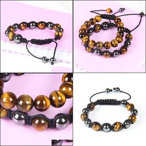 Bracelets porte-bonheur nouveau gros 10 Pcs/Lot mode hommes tissé Bracelet haute qualité 10 Mm hématite et oeil de tigre pierre perle bijoux goutte Dhmao