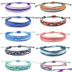 Bedelarmbanden Nieuw geweven handtouw Boheemse stijl Twist gevlochten armband Verstelbare Vsco Girl Lucky Vriendschap Waterdicht Colorf Wax Dhxz1