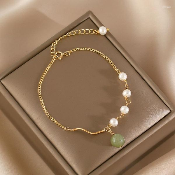 Pulseras con abalorios de nicho hechas a mano, pulsera de perlas de Jade Hetian de tubo curvo para mujer, brazaletes de joyería de la suerte de lujo sencillos, regalo para novia