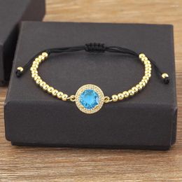 Bedelarmbanden Nidin Klassieke handgemaakte touwketting Ronde kralenarmband 5 kleuren Glanzend Zirkoon Mode Verstelbare sieraden Jaarcadeau