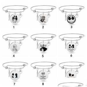 Charm Armbanden Nightmare Before Christmas Voor Vrouwen Mannen Skl Ronde Schijf Roestvrij Staal Uitbreidbare Draad Bangle Mode-sieraden Cadeau D Dhl3K