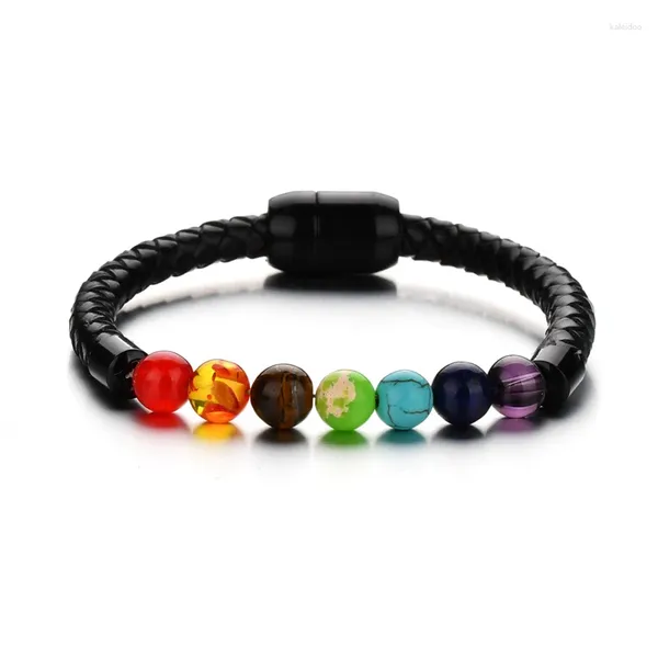 Bracelets de charme NIUYITID 7 Chakra Bracelet Mode Hommes Femmes Pierre Naturelle En Cuir Bijoux Corde Chaîne Pulseras Hombre