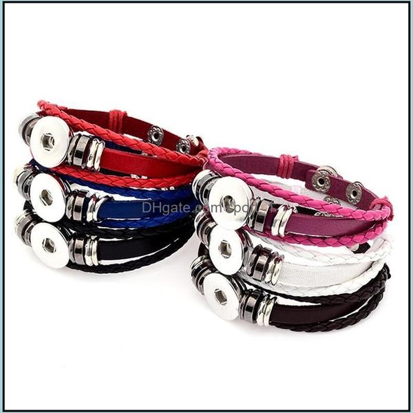 Pulseras con dijes Noosa Punk Mtilayer Botón a presión Pulsera Diy 18Mm Jengibre Cuero trenzado Mujeres Hombres Broches Joyería Entrega de gota Sport1 Dhy4T