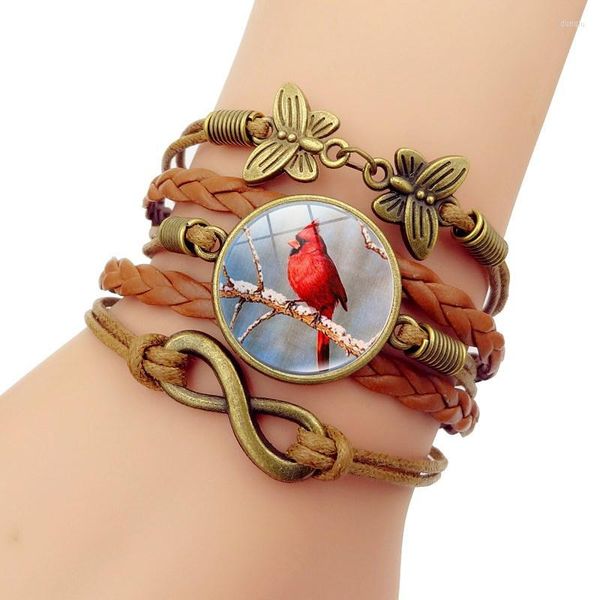 Bracelets porte-bonheur oiseau cardinal du nord pour hommes bijoux cadeau papillon infini symbole marron corde Bracelet mode tressé