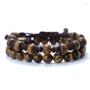 Charm Armbanden Noter Natuurlijke Houten Armband Voor Mannen 2 stks/set Armband Homme 8mm Onyx Tijgerogen Braslet Steen Punk Pulseira Hombre Joias