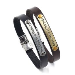 Bracelets de charme Rien n'est Impossible Bracelets inspirants pour femmes hommes Uni lettre charme bracelet en cuir bracelet bijoux de mode Dhonl