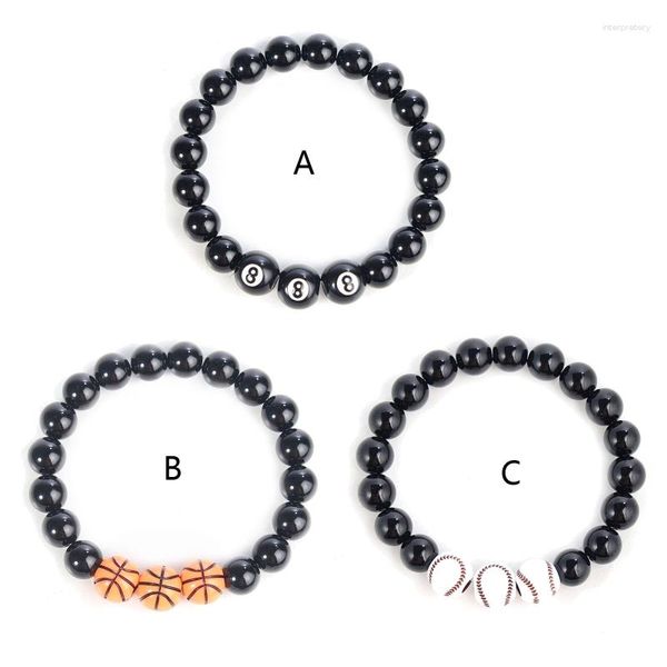 Bracelets à breloques Numéro 8 Volley-ball Basketball Charmes Bracelets Imitation Obsidienne Perles Bracelet Accessoires Pour Adolescents Adultes Cadeaux