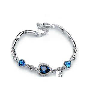 Bracelets porte-bonheur bleu océan plaqué cristal strass coeur Bracelet Bracelet cadeau bijoux Hjewelry livraison directe Dhth6