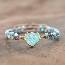 Bracelets à breloques Ocean eye Blue Heart Opal Bracelet perlé fait à la main 230216