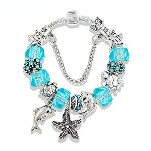 Bracelets à breloques Ocean Series Gelée Couleur Grand Trou Cristal Perlé Étoile de Mer Dauphin Pendentif Bracelet