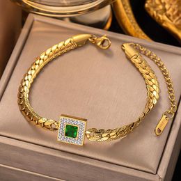 Charm Armbanden OIMG 316L Roestvrij Staal Goud Kleur Mode Eenvoudige Emerald Zirconia Bangle Armband Voor Vrouwen Bohemian Elegante Luxe