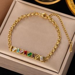 Charm Armbanden OIMG 316L Rvs Goud Kleur Ketting Kleurrijke Zirconia Strass Bangle Armband Voor Vrouwen Bohemian Luxe