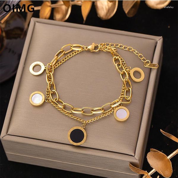 Bracelets de charme OIMG 316L en acier inoxydable plaqué or antirouille géométrique chiffres romains pendentif bracelet pour femmes fille ne se décolore pas en gros