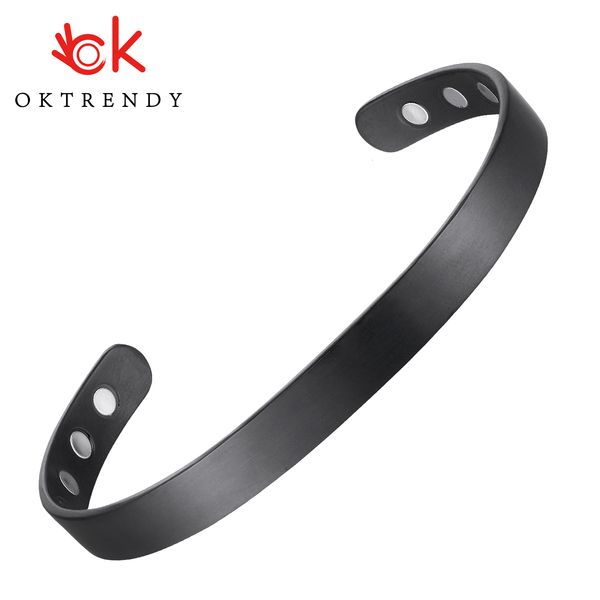 Pulseras con dijes OKtrendy pulsera magnética chapada en negro para hombres salud energía imán 8mm brazaletes ajustables para mujeres 230511