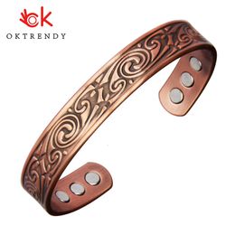 Bedelarmbanden oktrendy pure koperen magneet armband voor vrouwen bio energie carving manchet armband mannelijke unisex vintage aanpassen aan de armbanden therapie sieraden 230511