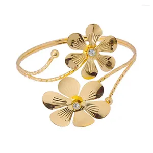 Bracelets de charme ouverts bracelet exagéré de décoration de strass noueur de poignet pour les femmes fleur ajusté avec une couleur solide en métal poli